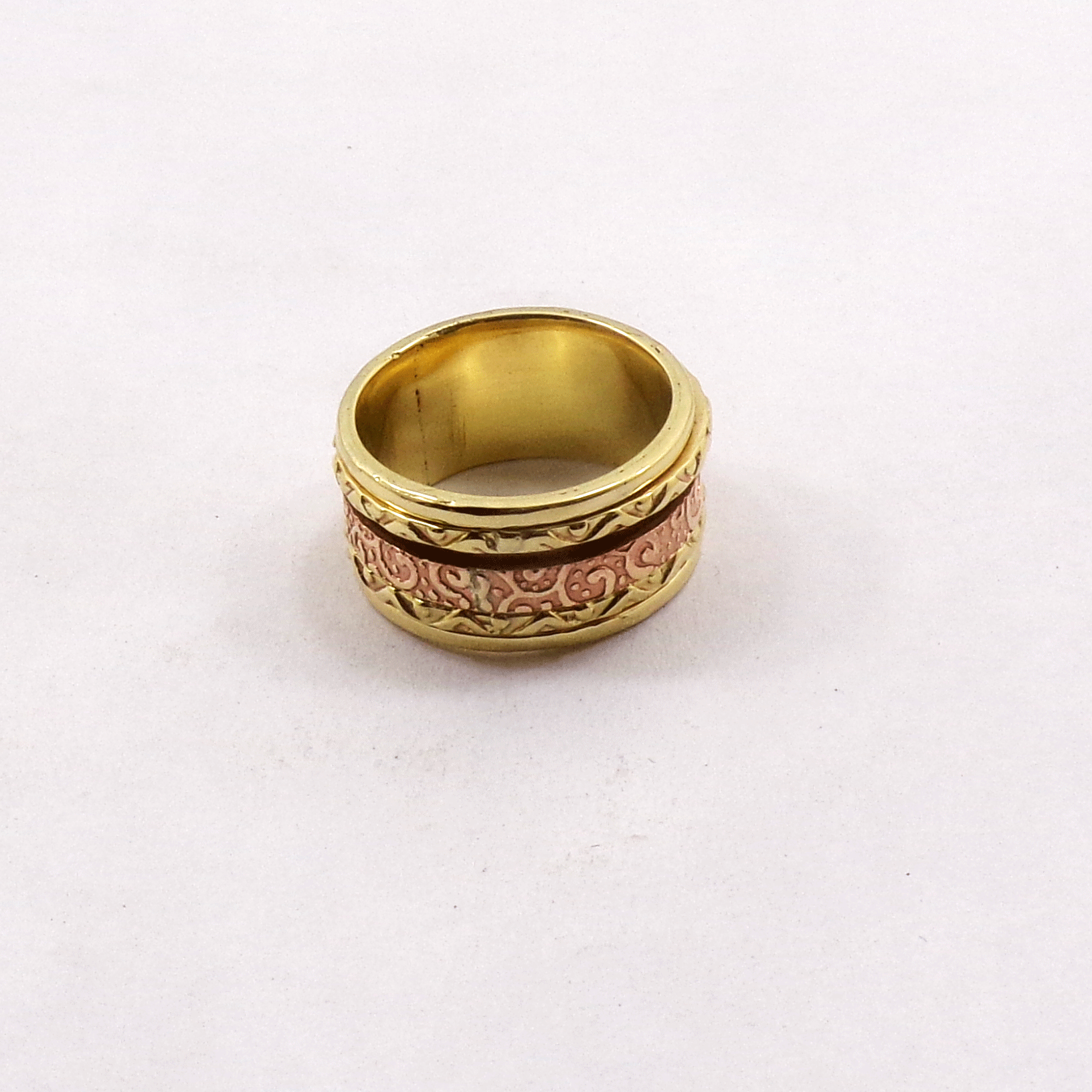 Ring Size - 8 Fashionable Brass Copper Ring P - BSPR999 18K Rose Gold & Yellow Gold Plated Solid Handmade Designer Brass Copper Spinner Ring